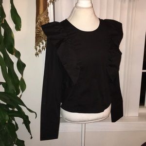 New Drew Black Ruffled Top Medium